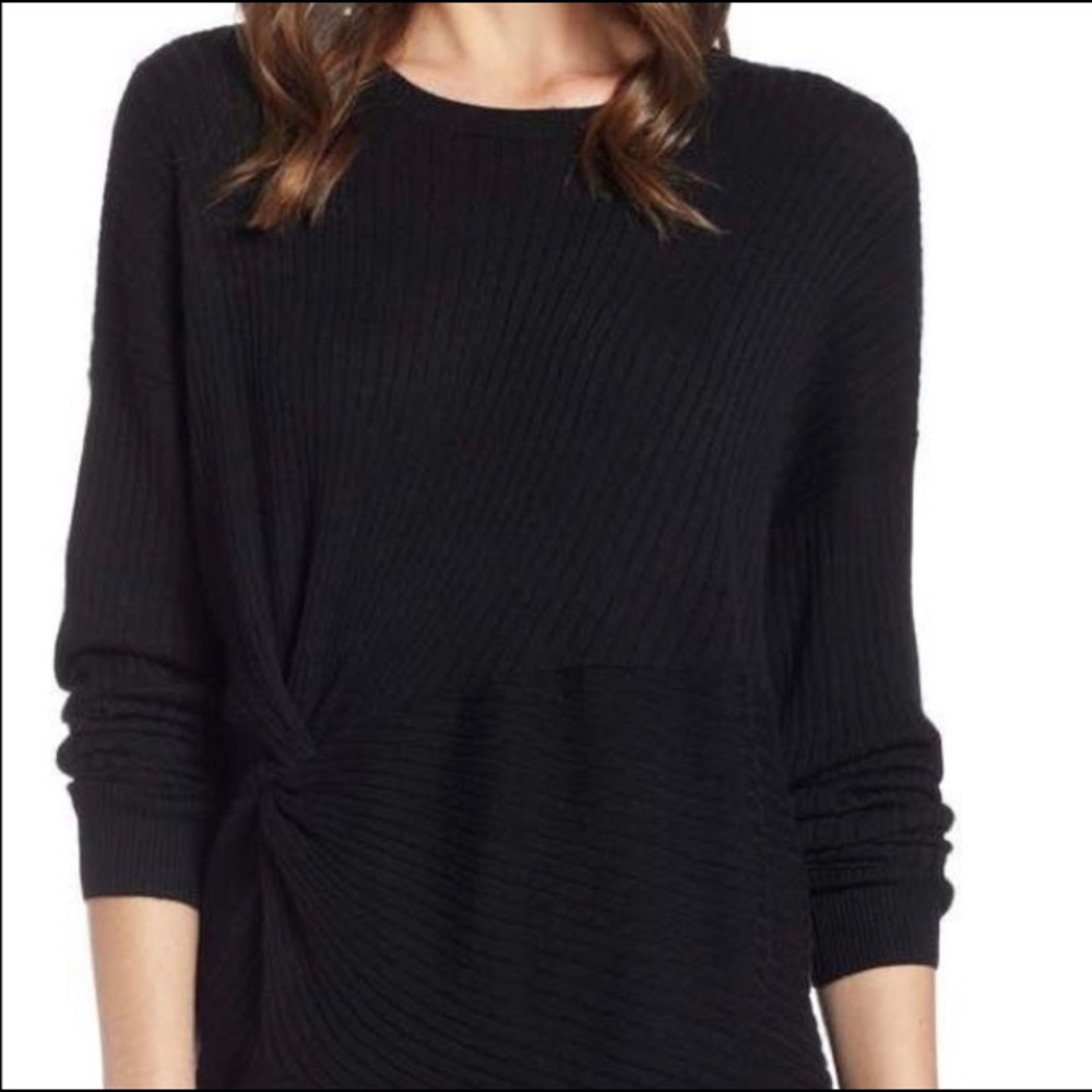 Something Navy Twisted Knot Knit Cashmere Black Sweater Size Small